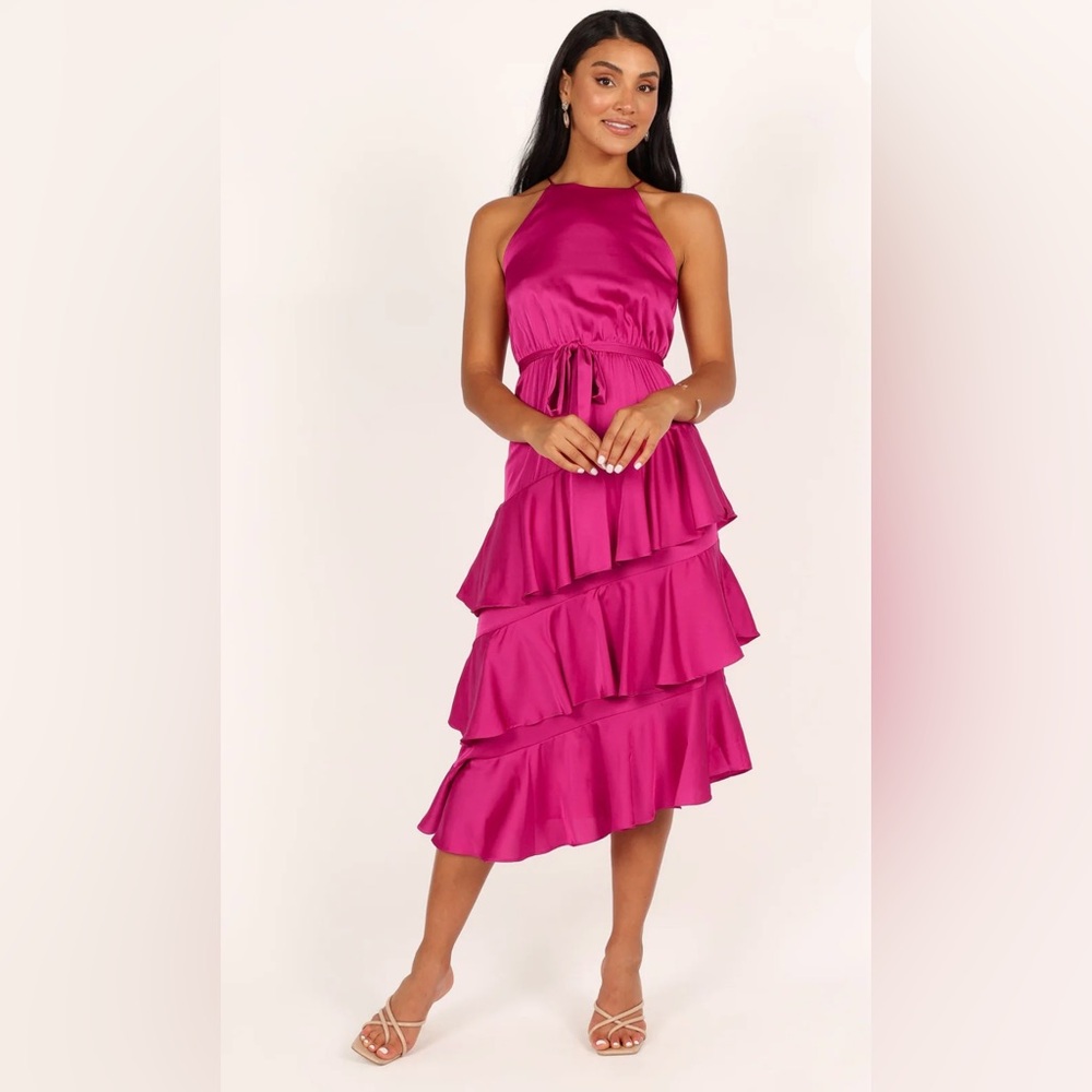 Petal & Pup Seychelle Pink Asymmetrical Ruffled Halter Midi Dress Size 8